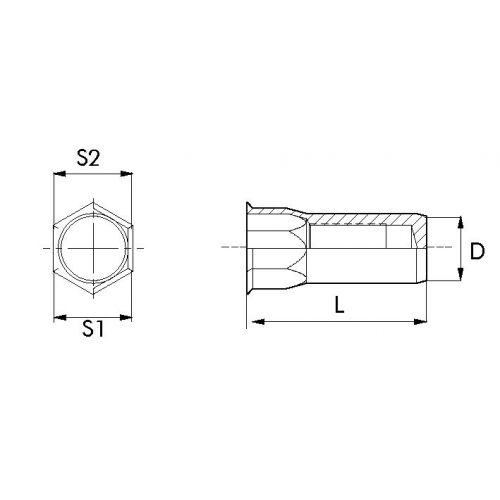 TUERCA REMACHABLE ACERO BRALO SEMIHEXAGONAL BAJA FONDO CERRADO